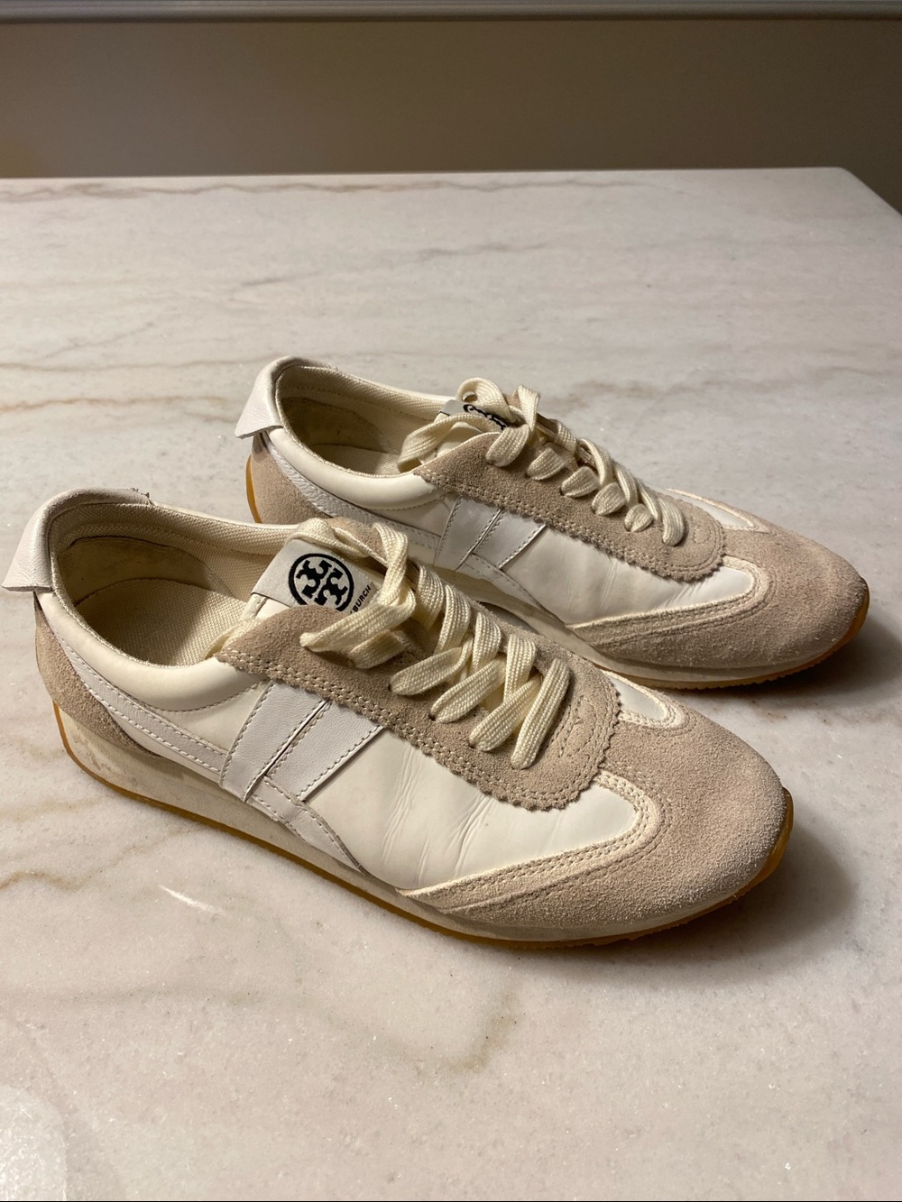 Tory Burch Cream & Beige Suede Trim Sneakers size 6.5